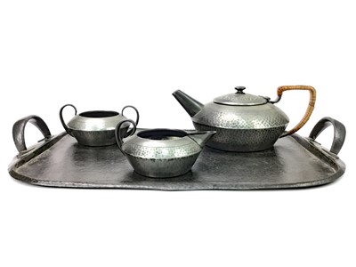 Lot 1647 - A TUDRIC PEWTER TEA SERVICE AND TRAY
