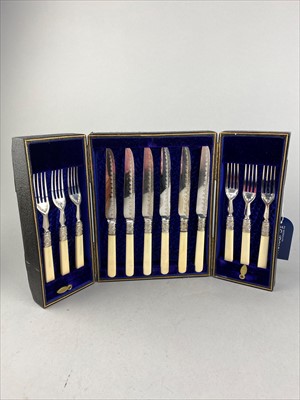 Lot 295 - A SET OF SILVER PLATED DESSERT KNIVES AND FORKS AND OTHER SETS
