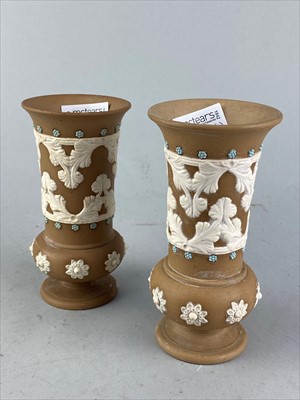 Lot 312 - A PAIR OF DOULTON SILICON WARE VASES AND TWO OTHERS