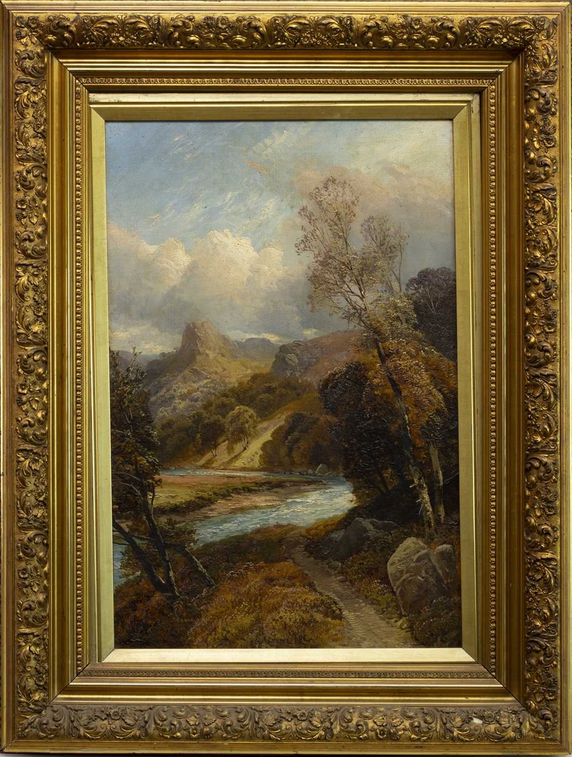 Lot 141 - HIGHLAND SCENE WITH LOCH, AN OIL BY CLARENCE HENRY ROE