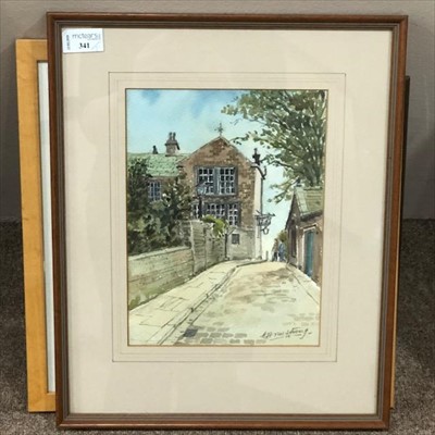 Lot 341 - STREET SCENE, A WATERCOLOUR, ALONG WITH FOUR OTHER PICTURES