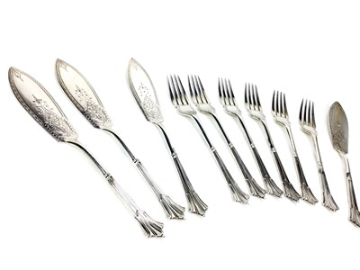 Lot 436 - A SET OF SIX FISH KNIVES AND FORKS
