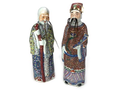 Lot 751 - A PAIR OF 20TH CENTURY CHINESE POLYCHROME FIGURES