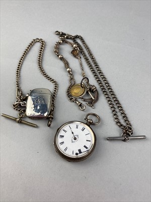 Lot 357 - A CONTINENTAL SILVER FOB WATCH, A VESTA, AND TWO ALBERTS