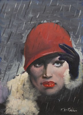 Lot 491 - RED HAT ON A RAINY DAY, AN OIL BY FRANK MCFADDEN