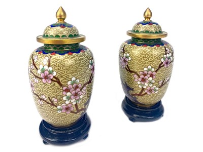 Lot 754 - A PAIR OF CHINESE CLOISONNE ENAMELLED VASES