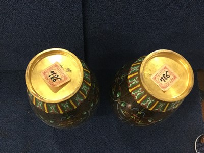 Lot 755 - A PAIR OF CHINESE CLOISONNE ENAMEL VASES