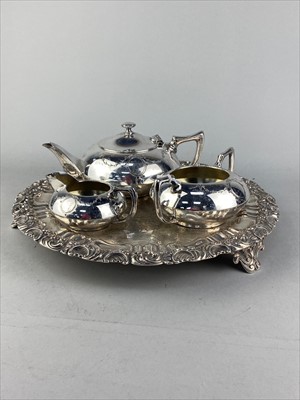 Lot 368 - A PLATED SALVER AND TEA SERVICE