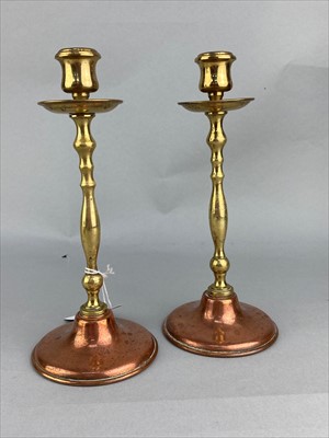 Lot 373 - A PAIR OF CANDLESTICKS AND POSTAL SCALES