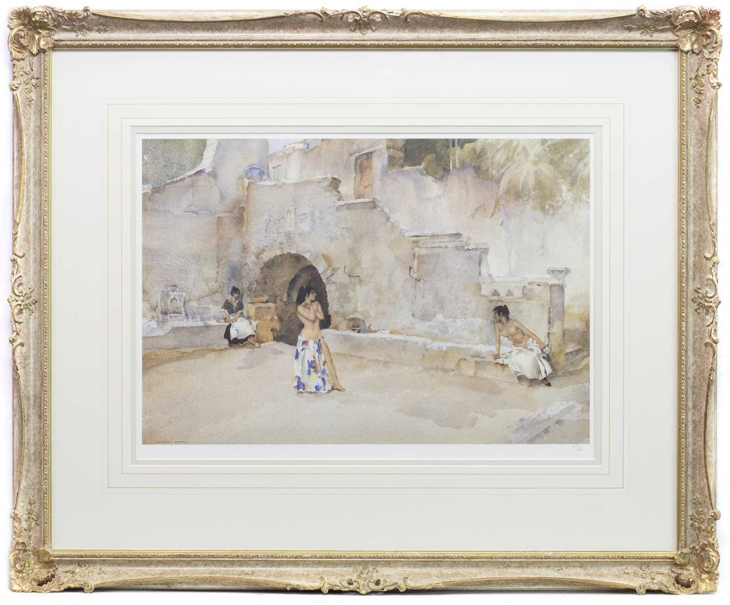 Lot 492 - MODELS IN AN ITALIAN GROVE, A PRINT BY SIR WILLIAM RUSSELL FLINT