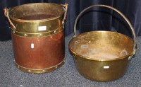 Lot 1391 - HAMMERED COPPER AND BRASS BANDED CYLINDRICAL...