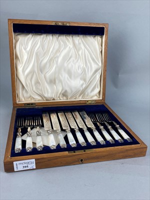 Lot 395 - A SET OF SIX TEA KNIVES AND FORKS, A SILVER PLATED SWAN SHAPED SALT AND THREE SILVER SPOONS