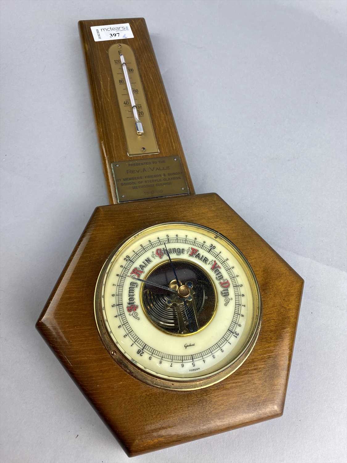 Lot 397 A MID 20TH CENTURY WALL BAROMETER AND BOOKS