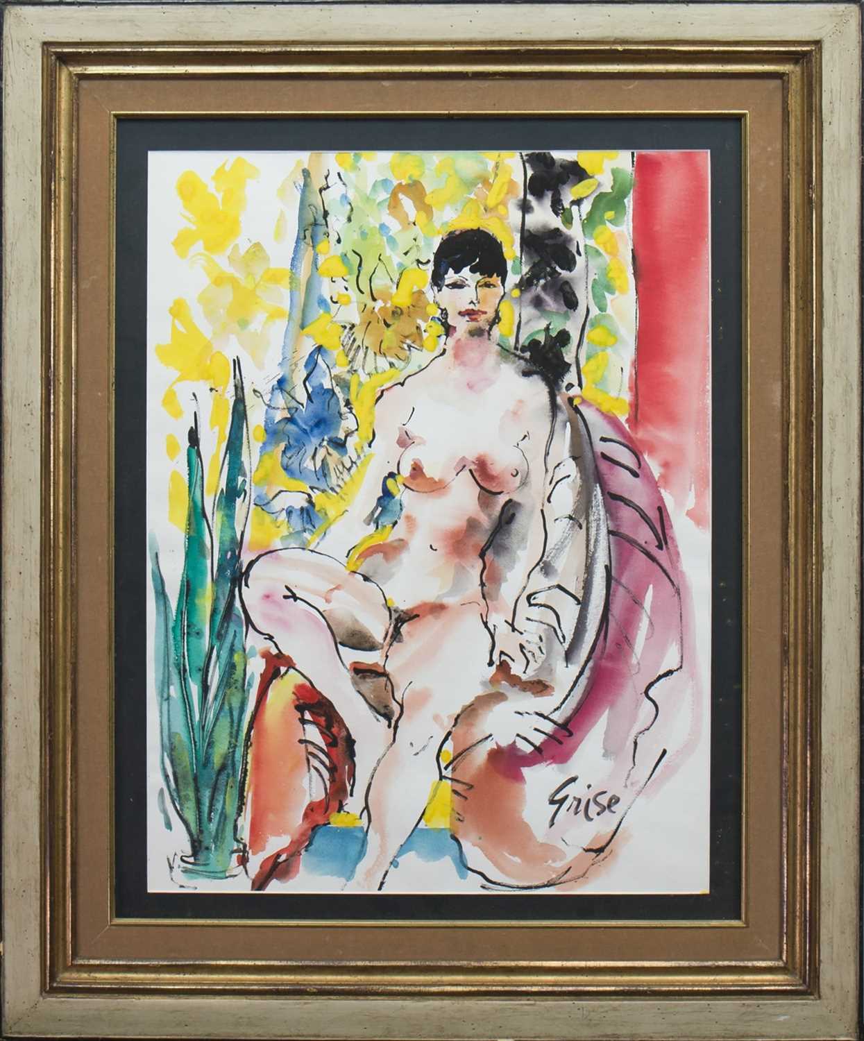Lot 405 - SEATED NUDE, A WATERCOLOUR BY HENDRIK GRISE