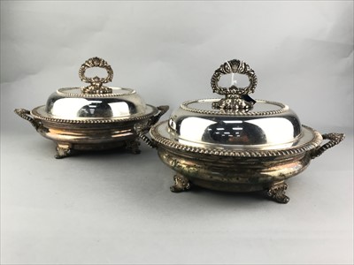 Lot 481 - A PAIR OF SILVER PLATED CIRCULAR ENTREE DISHES