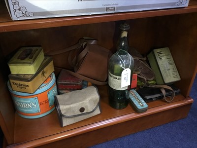 Lot 515 - A MOTHER OF PEARL MANICURE SET AND A COLLECTION OF BISCUIT TINS