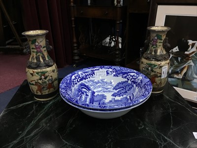 Lot 485 - A PAIR OF CHINESE CRACKLE GLAZE VASES AND A PAIR OF COPELAND BOWLS