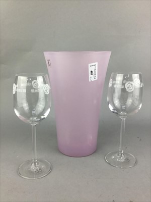 Lot 489 - A JG DURAND PINK GLASS VASE AND A SET OF SIX WINE GLASSES