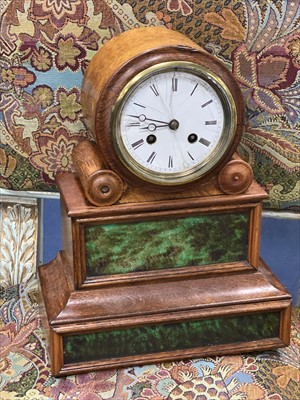 Lot 500 - A LATE 19TH CENTURY OAK MANTEL CLOCK