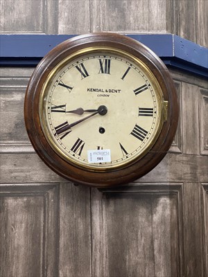 Lot 501 - AN EARLY 20TH CENTURY WALL CLOCK BY KENDAL & DENT OF LONDON