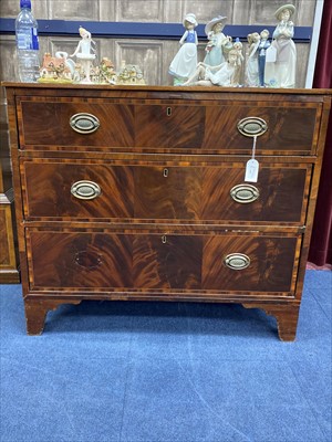 Lot 465 - A 19TH CENTURY MAHOGANY CHEST OF THREE DRAWERS