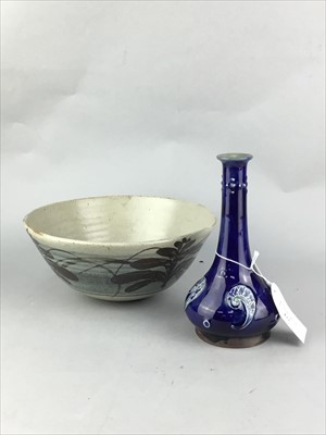 Lot 477 - A DOULTON BOTTLE SHAPED VASE AND A STUDIO POTTERY BOWL