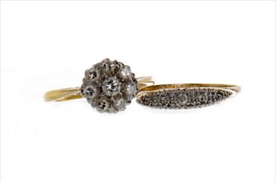 Lot 927 - A DIAMOND CLUSTER RING AND A DIAMOND FIVE STONE RING