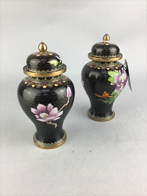 Lot 542 - A PAIR OF CHINESE CLOISONNE LIDDED VASES