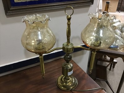 Lot 568 - A BRASS TWIN BRANCH TABLE LAMP