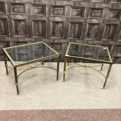 Lot 558 - A PAIR OF BRASS AND GLASS OCCASIONAL TABLES