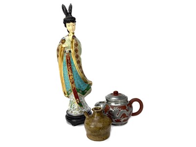 Lot 760 - A 20TH CENTURY CHINESE CLOISONNE FIGURE AND OTHER ITEMS