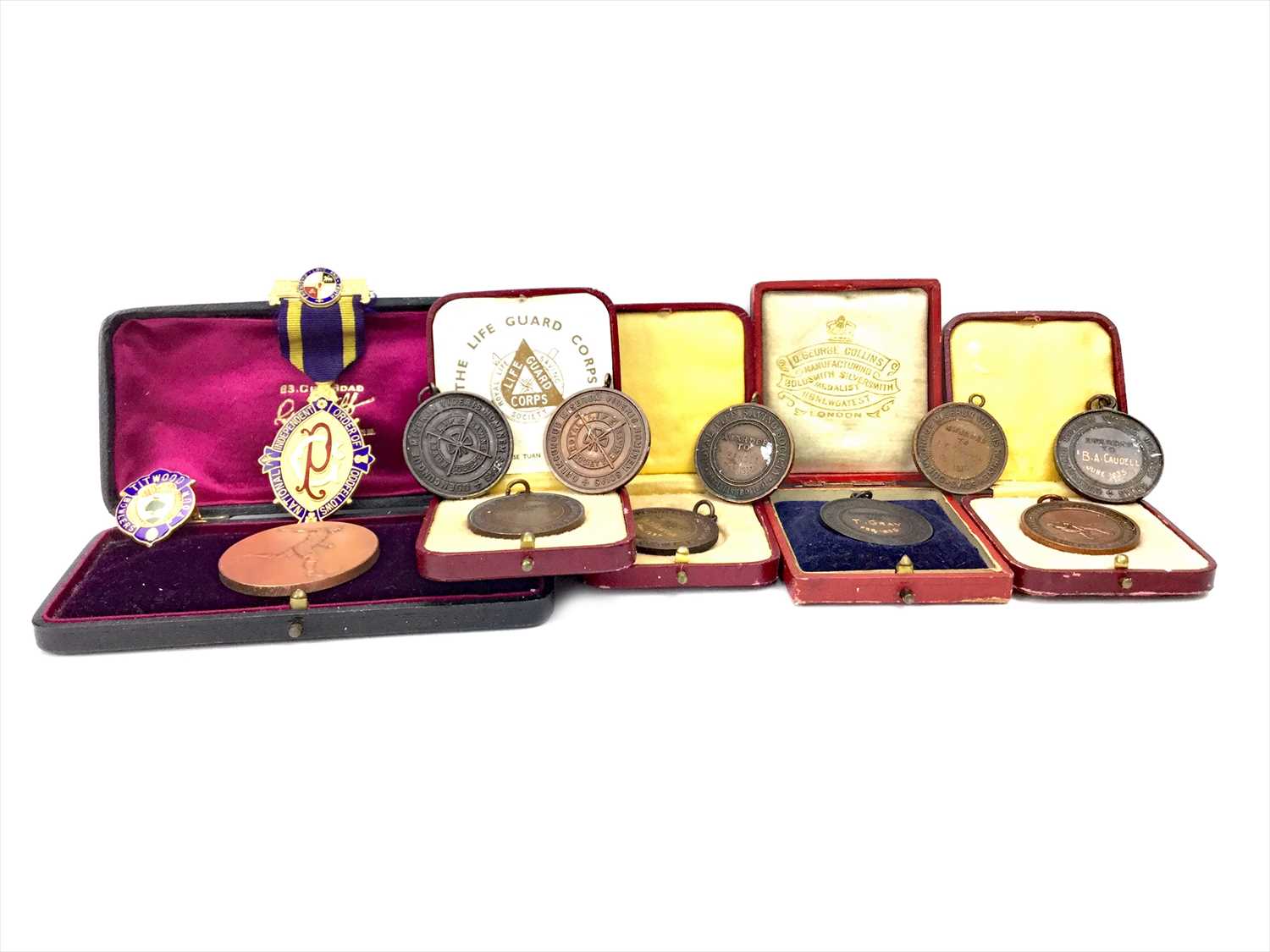 Lot 1442 - A LOT OF TWO SILVER MASONIC MEDALS, R. O. A. B. MEDAL AND OTHERS