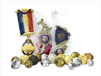 Lot 1442 - A LOT OF TWO SILVER MASONIC MEDALS, R. O. A. B. MEDAL AND OTHERS