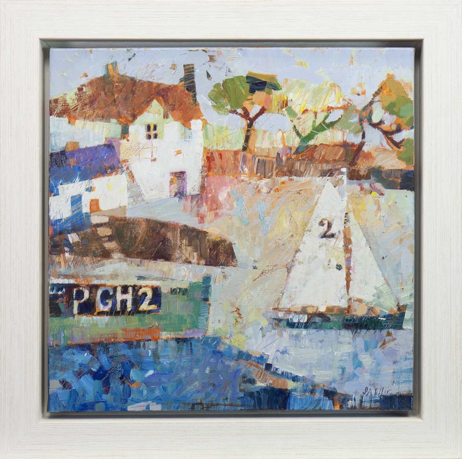 Lot 515 - SAILING PAST THE BOAT HOUSE, AN OIL BY SALLY ANNE FITTER
