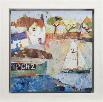 Lot 515 - SAILING PAST THE BOAT HOUSE, AN OIL BY SALLY ANNE FITTER