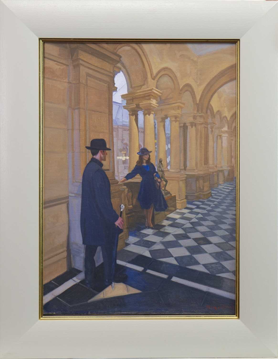 Lot 622 - KELVINGROVE TRYST, AN OIL BY ANDREW FITZPATRICK