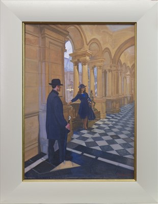Lot 622 - KELVINGROVE TRYST, AN OIL BY ANDREW FITZPATRICK