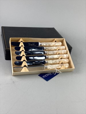 Lot 48 - A CASED SET OF FISH CUTLERY ALONG WITH A BOXED SET OF KNIVES
