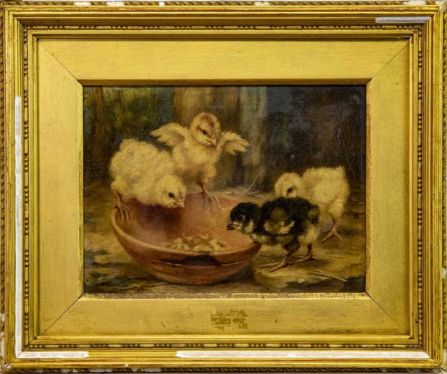 Lot 8 - CHICKS, AN OIL BY LUCY ANN LEAVERS