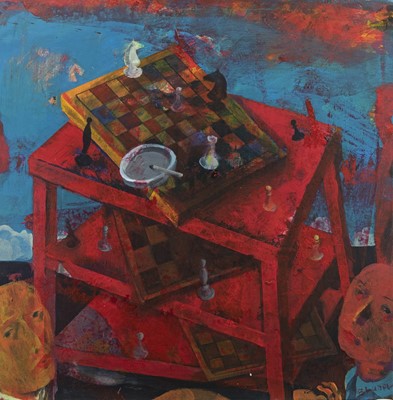 Lot 792 - CHESS GAME, AN OIL BY ANDREI BLUDOV