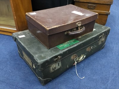 Lot 139 - A METAL TRAVEL TRUNK AND TWO SUITCASES