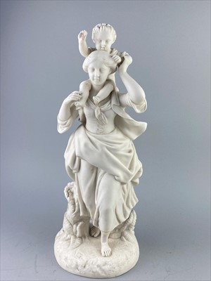Lot 147 - A VICTORIAN COPELAND PARIAN WARE FIGURE OF A MAIDEN AND ANOTHER SIMILAR FIGURE