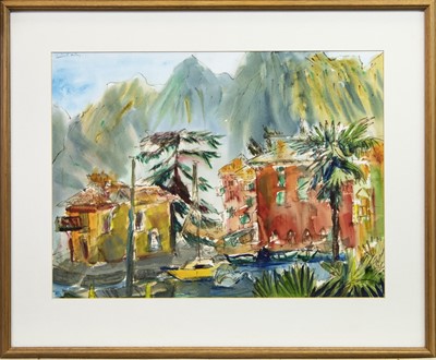 Lot 31 - MARINA WITH SWAN, TORBOLE, AN INK AND WASH BY LADY LUCINDA MACKAY