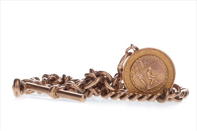 Lot 800 - A CURB LINK WATCH CHAIN WITH MEDAL