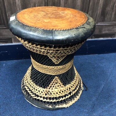 Lot 213 - A LEATHER TOPPED CIRCULAR STOOL