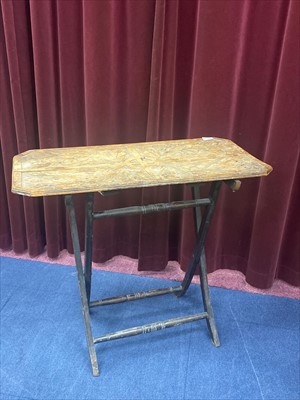 Lot 203 - A FOLDING TABLE CARVED WITH THISTLES