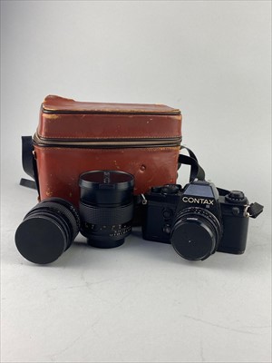Lot 234 - A CONTAX SLR CAMERA WITH LENS AND TWO OTHER LENSES