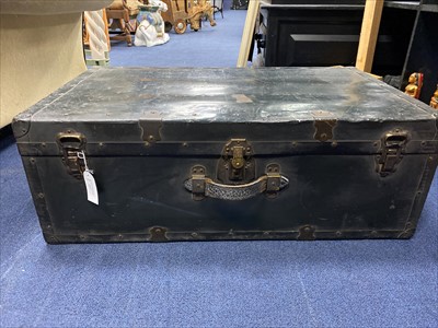 Lot 237 - A BLACK PAINTED METAL CABIN TRUNK