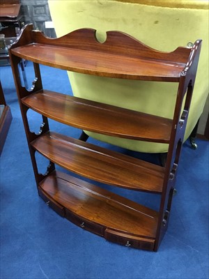 Lot 277 - A MAHOGANY REPRODUCTION HANGING CUPBOARD AND OPEN BOOKCASE