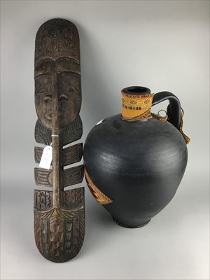 Lot 3 - A BOXED MANCALA GAME ALONG WITH AN AFRICAN EWER AND WALL MASK